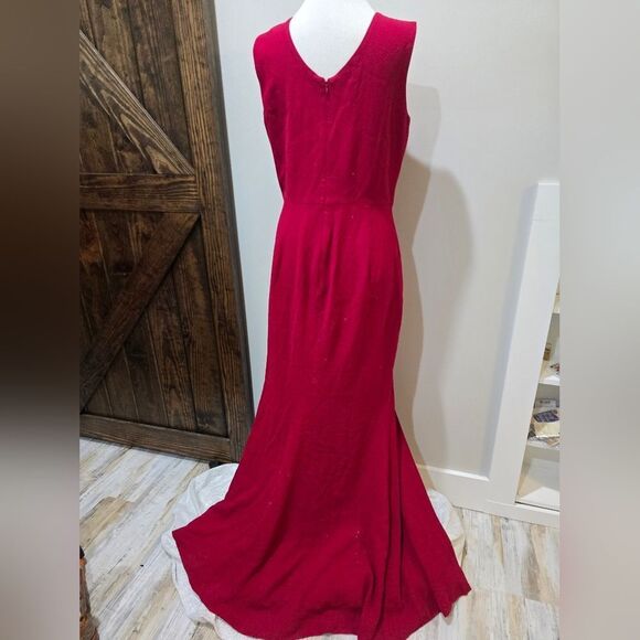 Dress The Population Sandra Plunge Crepe Trumpet Gown NWT Size XL Red - Picture 4 of 5